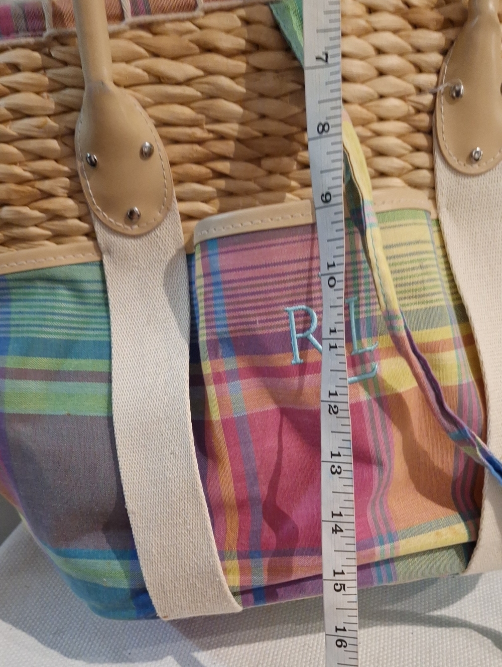 Ralph Lauren Pastel Plaid Straw-Top BeachTote - Picture 11 of 16